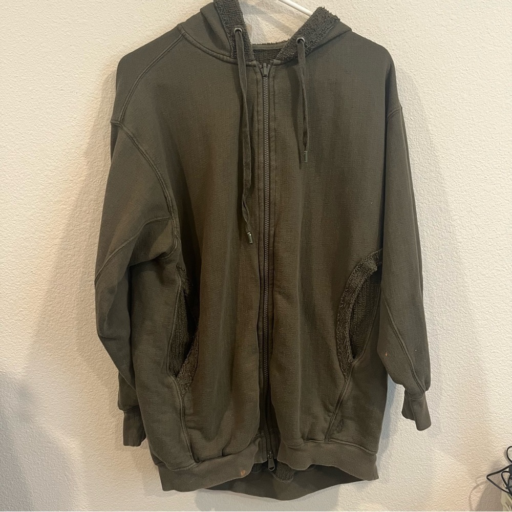 Free People Movement green long line oversized zip up hoodie size xsmall